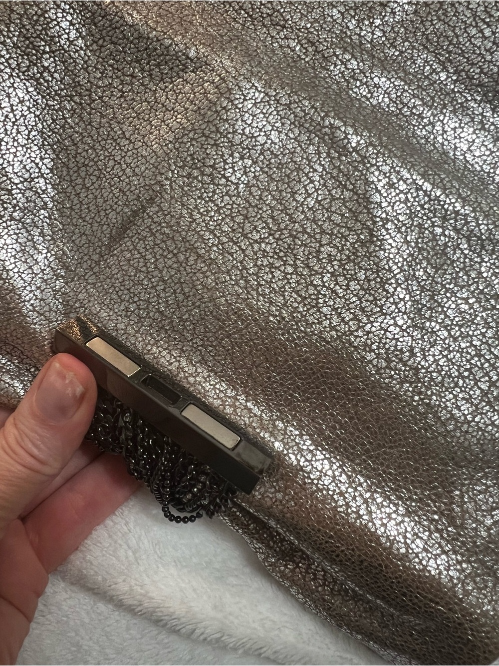 Jimmy Choo Chain-Link Suede Chandra Clutch Gray And Black Chain Authentic COA - Picture 13 of 15
